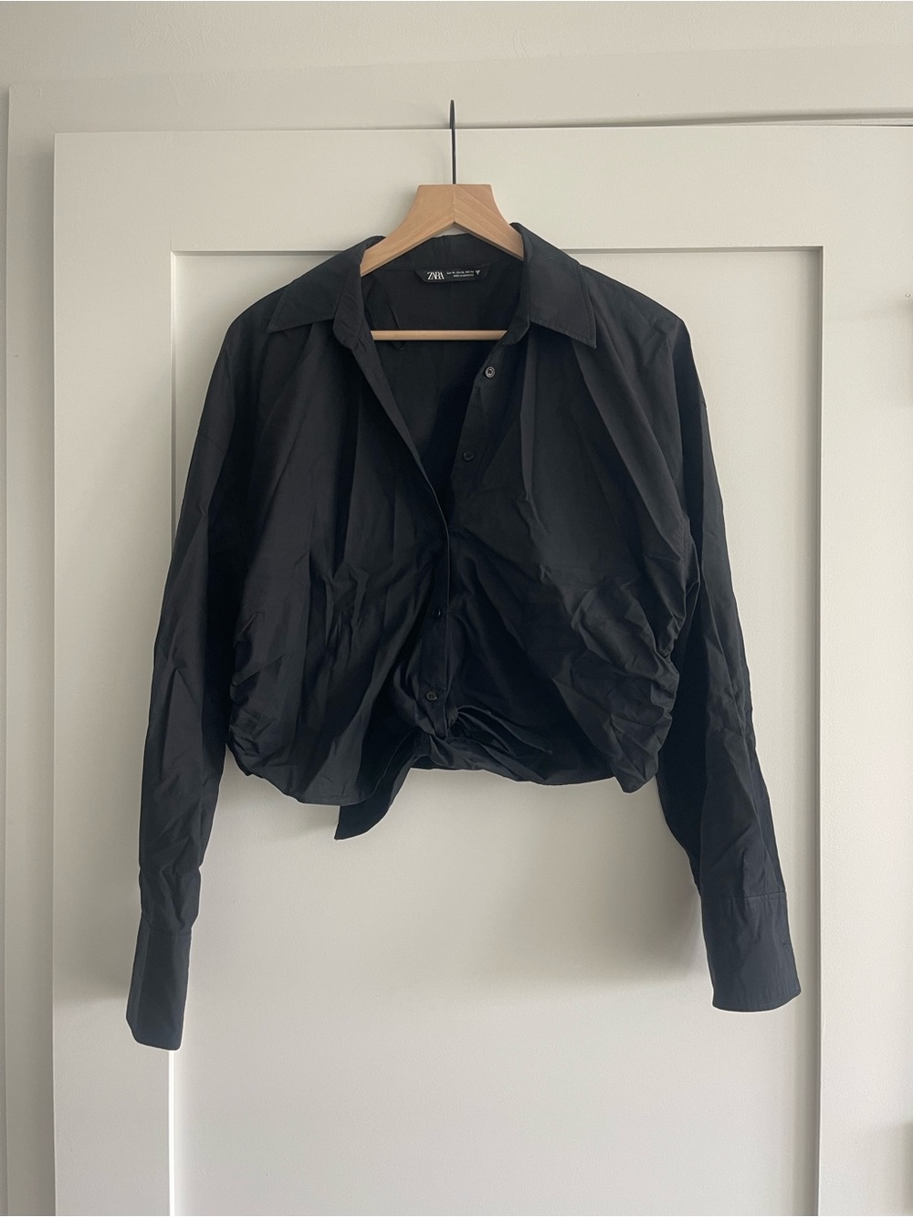 Zara Black Collared Cropped Shirt